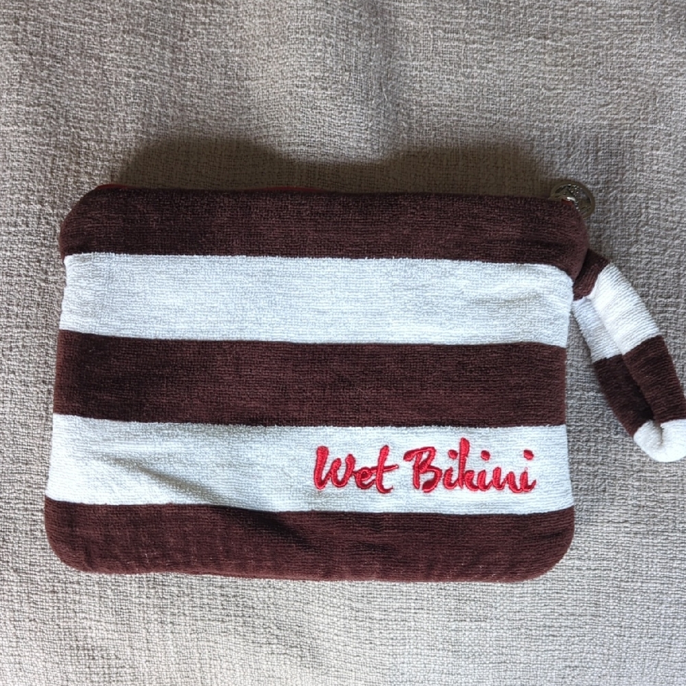 Henri Bendel Brown and White Striped Cosmetic Bag
